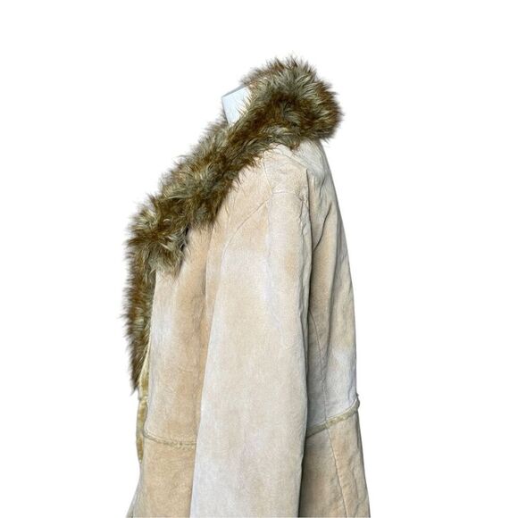 Vintage Y2K St. John’s Bay camel penny lane suede coat with fur trim size XL - Picture 3 of 13